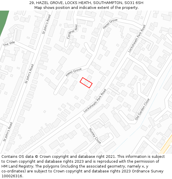 29, HAZEL GROVE, LOCKS HEATH, SOUTHAMPTON, SO31 6SH: Location map and indicative extent of plot