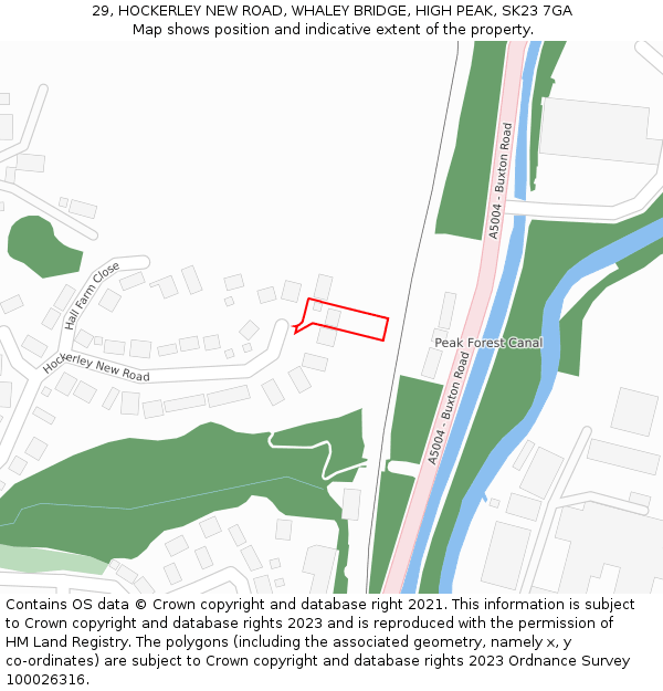 29, HOCKERLEY NEW ROAD, WHALEY BRIDGE, HIGH PEAK, SK23 7GA: Location map and indicative extent of plot