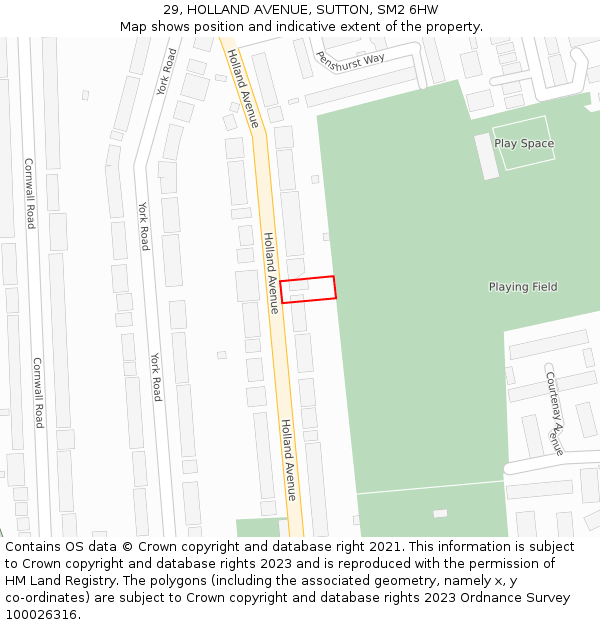 29, HOLLAND AVENUE, SUTTON, SM2 6HW: Location map and indicative extent of plot