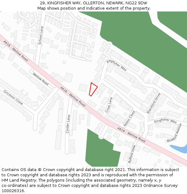 29, KINGFISHER WAY, OLLERTON, NEWARK, NG22 9DW: Location map and indicative extent of plot