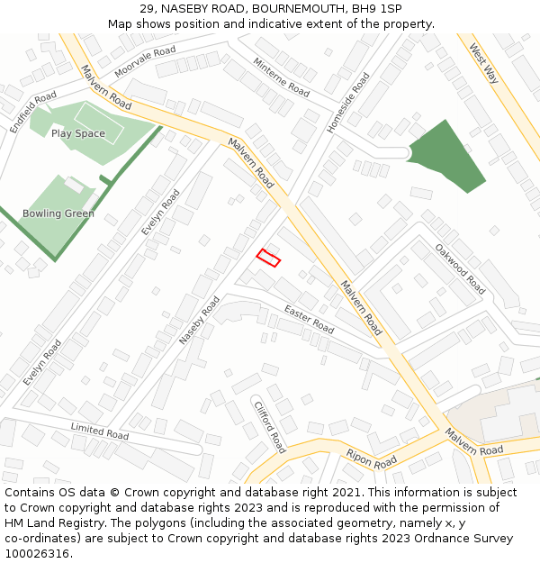 29, NASEBY ROAD, BOURNEMOUTH, BH9 1SP: Location map and indicative extent of plot