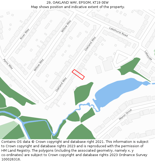 29, OAKLAND WAY, EPSOM, KT19 0EW: Location map and indicative extent of plot