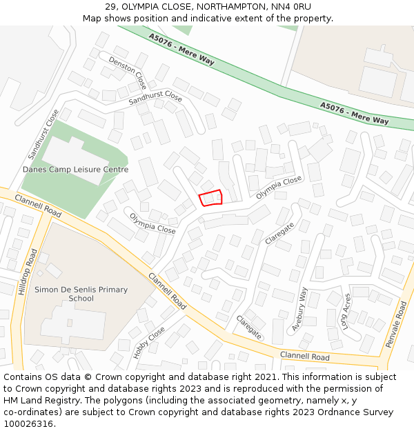 29, OLYMPIA CLOSE, NORTHAMPTON, NN4 0RU: Location map and indicative extent of plot