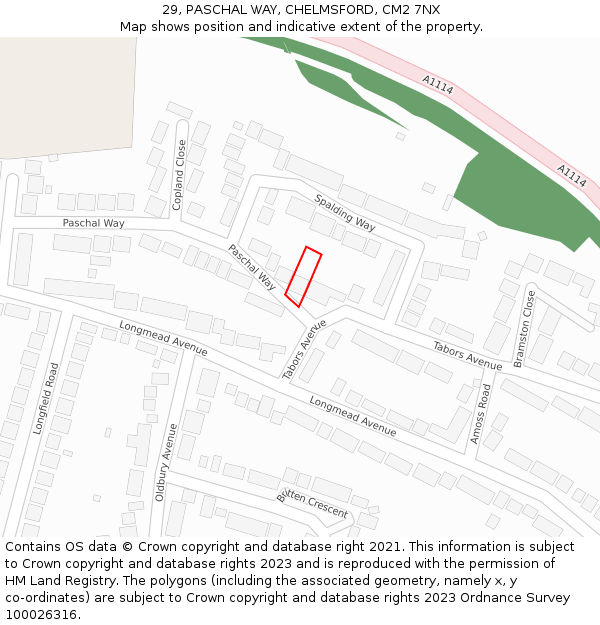 29, PASCHAL WAY, CHELMSFORD, CM2 7NX: Location map and indicative extent of plot