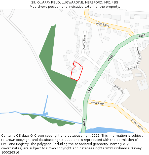 29, QUARRY FIELD, LUGWARDINE, HEREFORD, HR1 4BS: Location map and indicative extent of plot