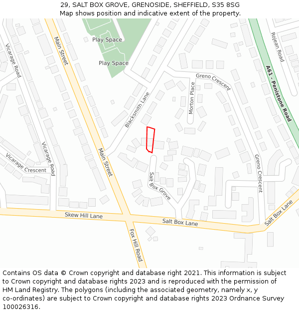 29, SALT BOX GROVE, GRENOSIDE, SHEFFIELD, S35 8SG: Location map and indicative extent of plot