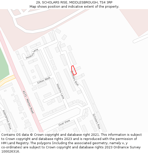 29, SCHOLARS RISE, MIDDLESBROUGH, TS4 3RP: Location map and indicative extent of plot