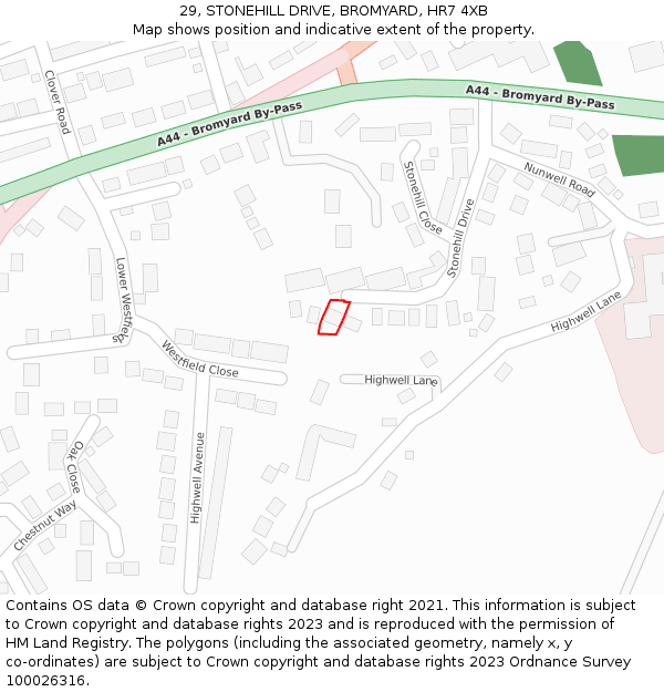 29, STONEHILL DRIVE, BROMYARD, HR7 4XB: Location map and indicative extent of plot