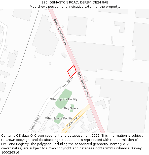 290, OSMASTON ROAD, DERBY, DE24 8AE: Location map and indicative extent of plot