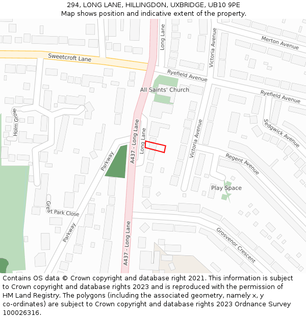 294, LONG LANE, HILLINGDON, UXBRIDGE, UB10 9PE: Location map and indicative extent of plot