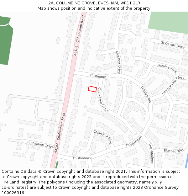 2A, COLUMBINE GROVE, EVESHAM, WR11 2LR: Location map and indicative extent of plot