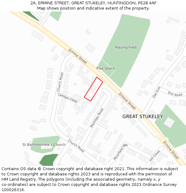 2A, ERMINE STREET, GREAT STUKELEY, HUNTINGDON, PE28 4AF: Location map and indicative extent of plot