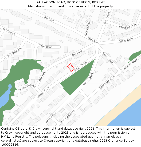 2A, LAGOON ROAD, BOGNOR REGIS, PO21 4TJ: Location map and indicative extent of plot