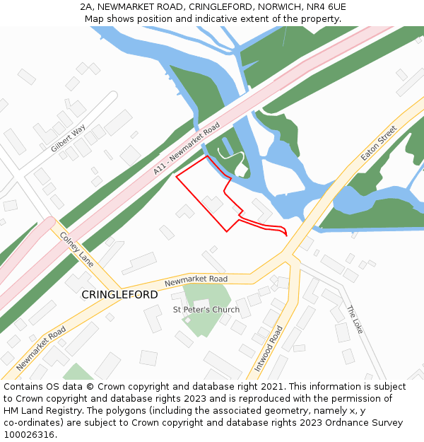 2A, NEWMARKET ROAD, CRINGLEFORD, NORWICH, NR4 6UE: Location map and indicative extent of plot
