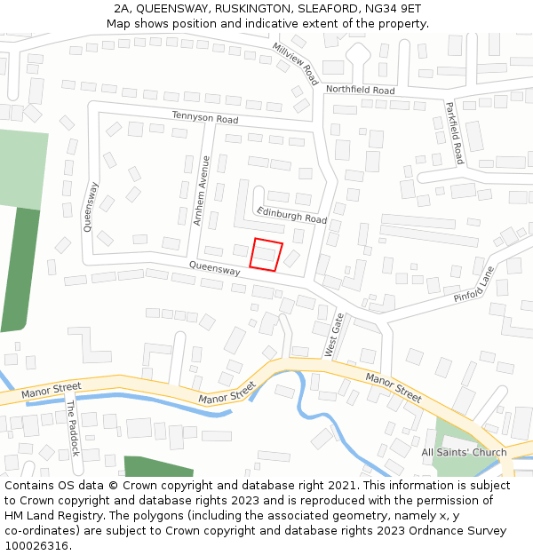 2A, QUEENSWAY, RUSKINGTON, SLEAFORD, NG34 9ET: Location map and indicative extent of plot