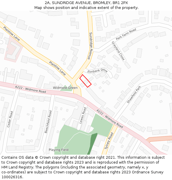 2A, SUNDRIDGE AVENUE, BROMLEY, BR1 2PX: Location map and indicative extent of plot