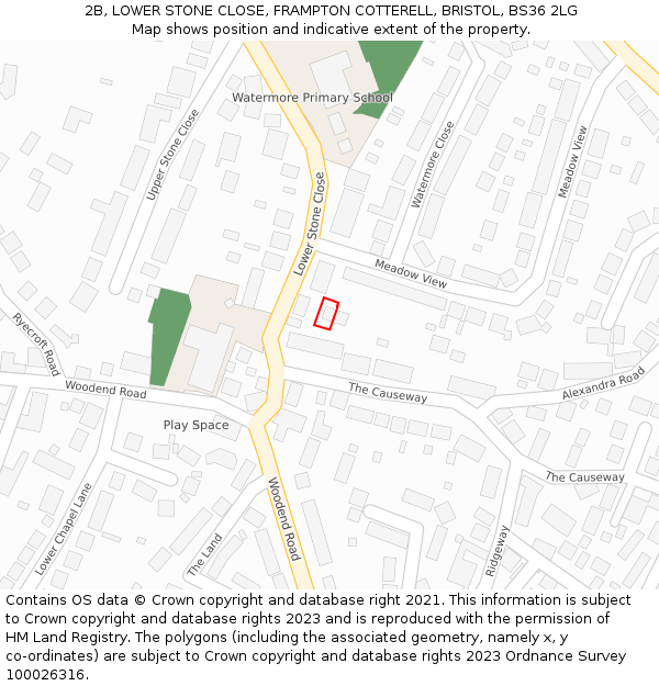 2B, LOWER STONE CLOSE, FRAMPTON COTTERELL, BRISTOL, BS36 2LG: Location map and indicative extent of plot