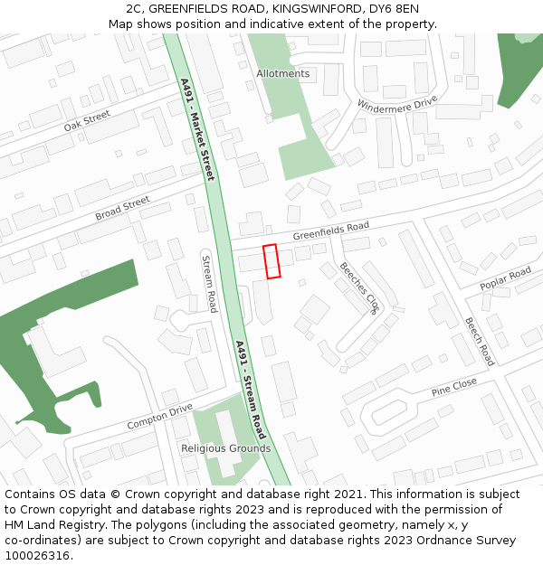 2C, GREENFIELDS ROAD, KINGSWINFORD, DY6 8EN: Location map and indicative extent of plot