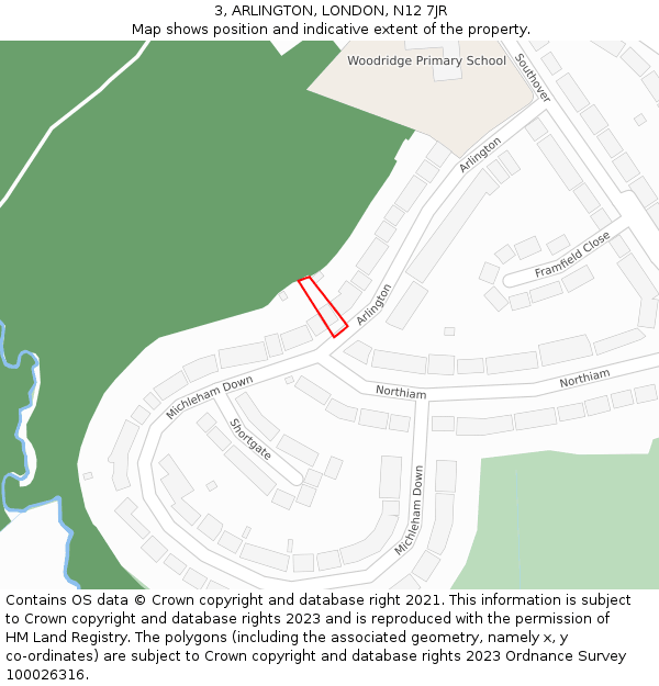 3, ARLINGTON, LONDON, N12 7JR: Location map and indicative extent of plot