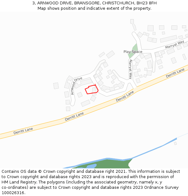 3, ARNWOOD DRIVE, BRANSGORE, CHRISTCHURCH, BH23 8FH: Location map and indicative extent of plot