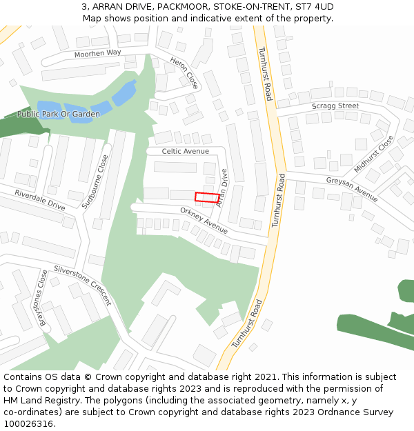 3, ARRAN DRIVE, PACKMOOR, STOKE-ON-TRENT, ST7 4UD: Location map and indicative extent of plot