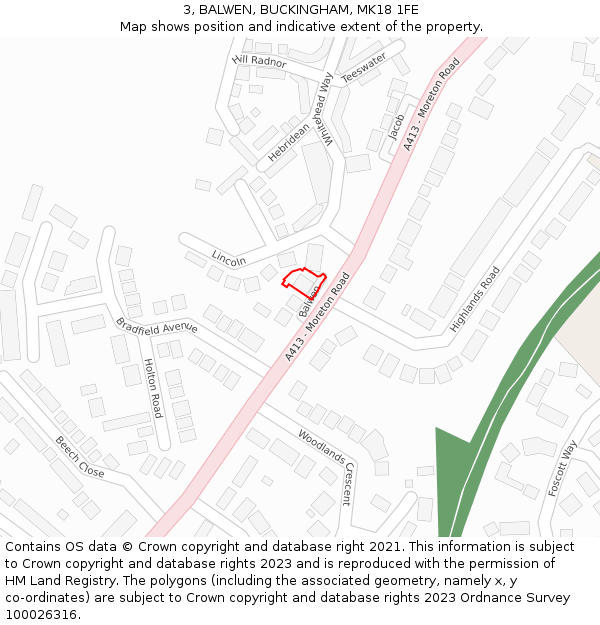 3, BALWEN, BUCKINGHAM, MK18 1FE: Location map and indicative extent of plot