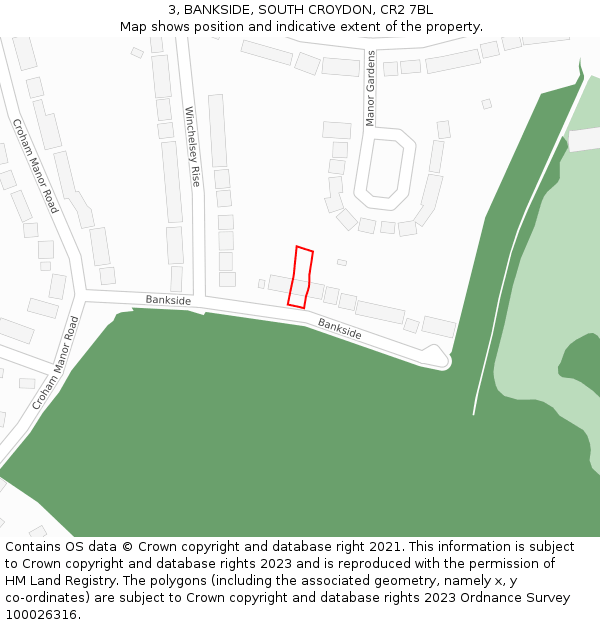 3, BANKSIDE, SOUTH CROYDON, CR2 7BL: Location map and indicative extent of plot