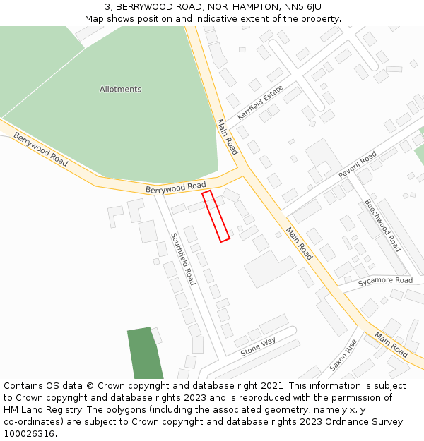 3, BERRYWOOD ROAD, NORTHAMPTON, NN5 6JU: Location map and indicative extent of plot