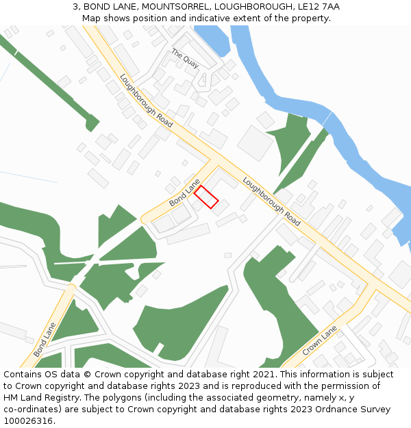 3, BOND LANE, MOUNTSORREL, LOUGHBOROUGH, LE12 7AA: Location map and indicative extent of plot