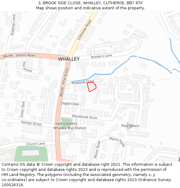 3, BROOK SIDE CLOSE, WHALLEY, CLITHEROE, BB7 9TX: Location map and indicative extent of plot