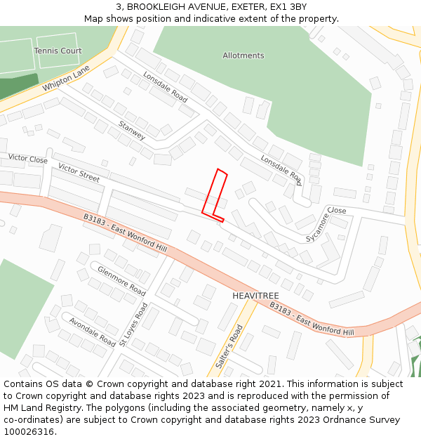 3, BROOKLEIGH AVENUE, EXETER, EX1 3BY: Location map and indicative extent of plot