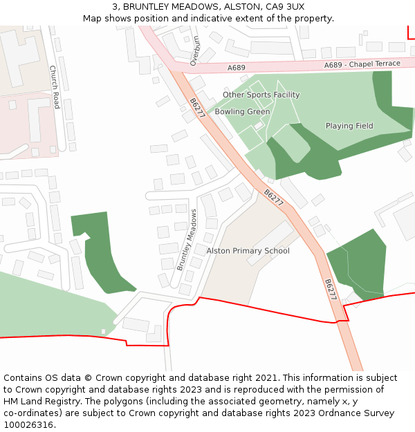 3, BRUNTLEY MEADOWS, ALSTON, CA9 3UX: Location map and indicative extent of plot