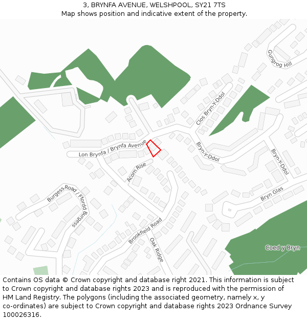 3, BRYNFA AVENUE, WELSHPOOL, SY21 7TS: Location map and indicative extent of plot