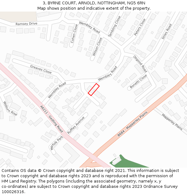 3, BYRNE COURT, ARNOLD, NOTTINGHAM, NG5 6RN: Location map and indicative extent of plot