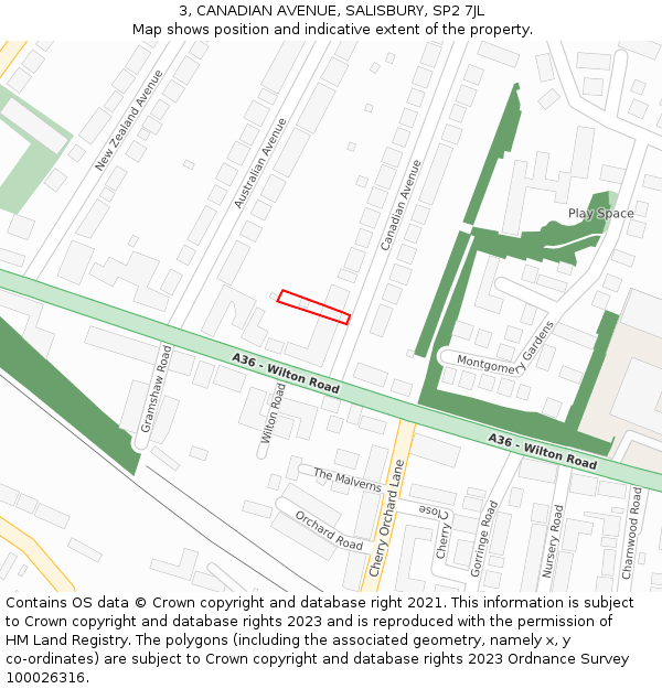 3, CANADIAN AVENUE, SALISBURY, SP2 7JL: Location map and indicative extent of plot