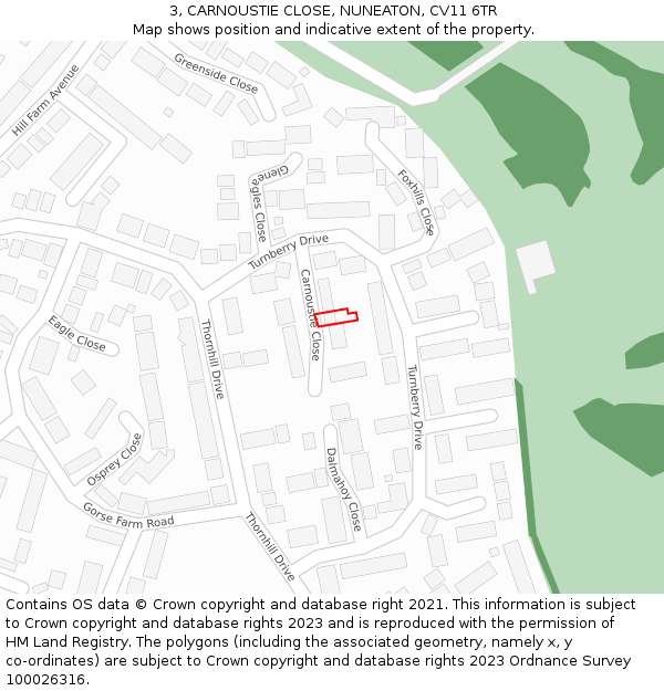 3, CARNOUSTIE CLOSE, NUNEATON, CV11 6TR: Location map and indicative extent of plot