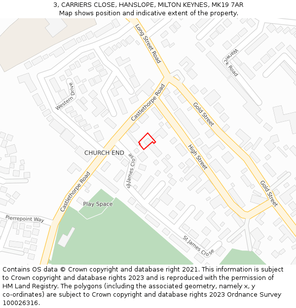 3, CARRIERS CLOSE, HANSLOPE, MILTON KEYNES, MK19 7AR: Location map and indicative extent of plot