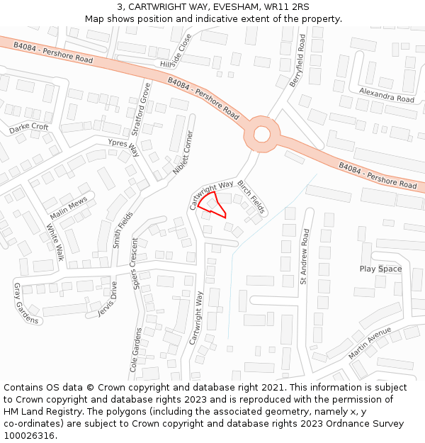 3, CARTWRIGHT WAY, EVESHAM, WR11 2RS: Location map and indicative extent of plot