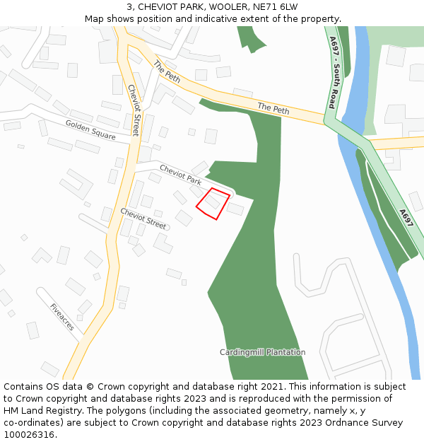 3, CHEVIOT PARK, WOOLER, NE71 6LW: Location map and indicative extent of plot