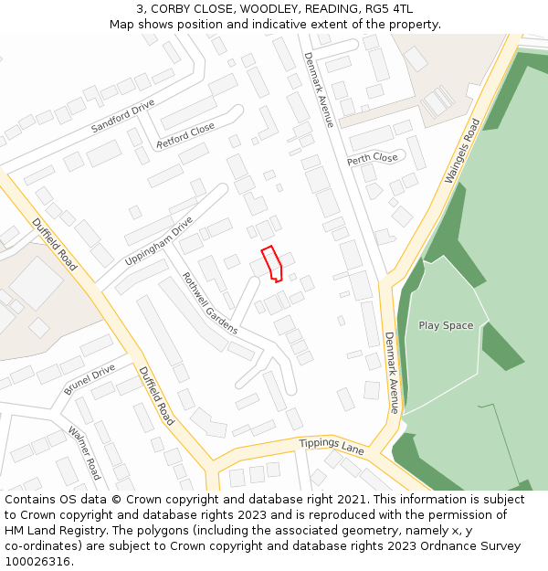 3, CORBY CLOSE, WOODLEY, READING, RG5 4TL: Location map and indicative extent of plot