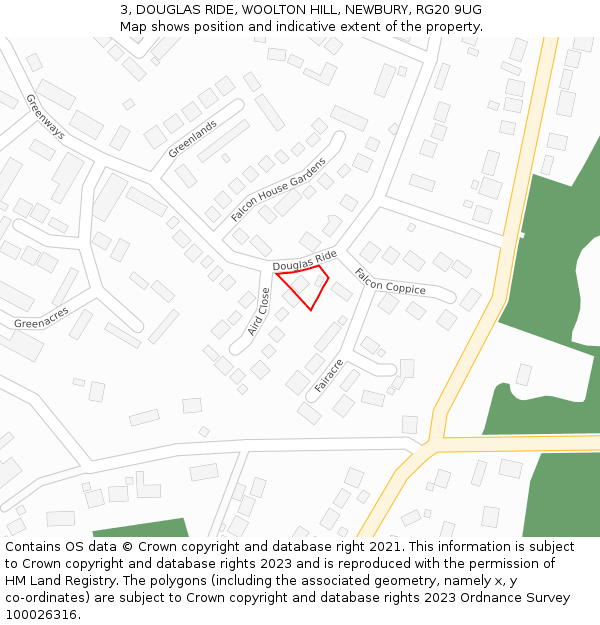 3, DOUGLAS RIDE, WOOLTON HILL, NEWBURY, RG20 9UG: Location map and indicative extent of plot