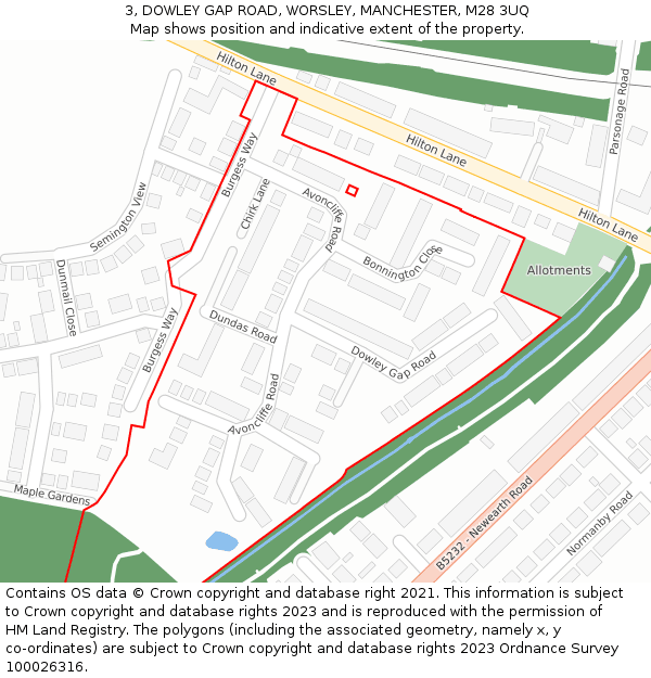 3, DOWLEY GAP ROAD, WORSLEY, MANCHESTER, M28 3UQ: Location map and indicative extent of plot