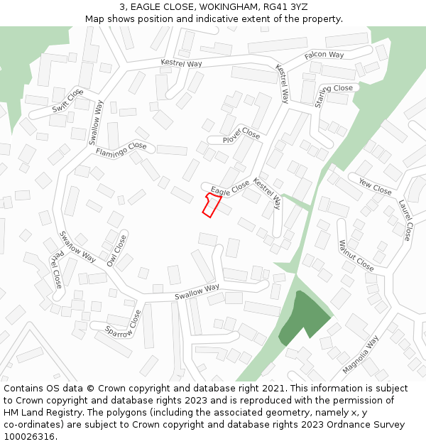 3, EAGLE CLOSE, WOKINGHAM, RG41 3YZ: Location map and indicative extent of plot