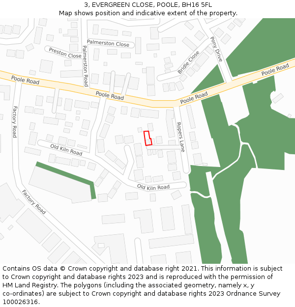 3, EVERGREEN CLOSE, POOLE, BH16 5FL: Location map and indicative extent of plot