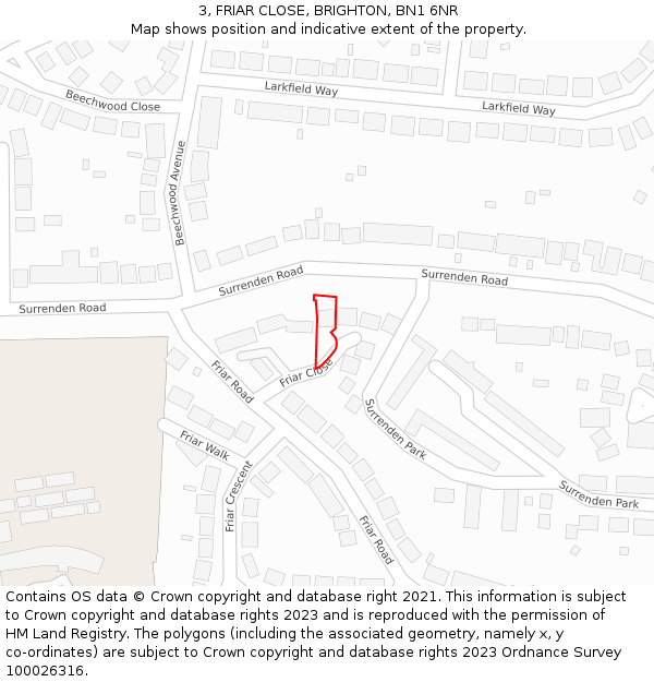 3, FRIAR CLOSE, BRIGHTON, BN1 6NR: Location map and indicative extent of plot