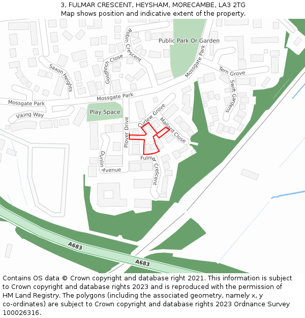 3, FULMAR CRESCENT, HEYSHAM, MORECAMBE, LA3 2TG: Location map and indicative extent of plot