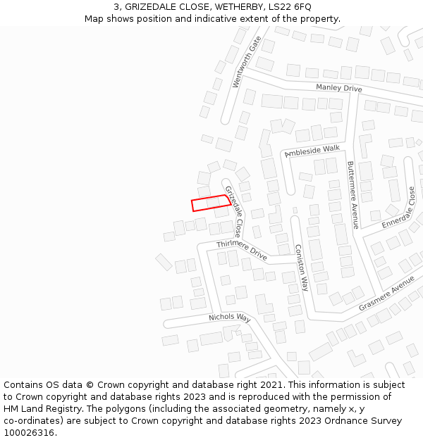 3, GRIZEDALE CLOSE, WETHERBY, LS22 6FQ: Location map and indicative extent of plot