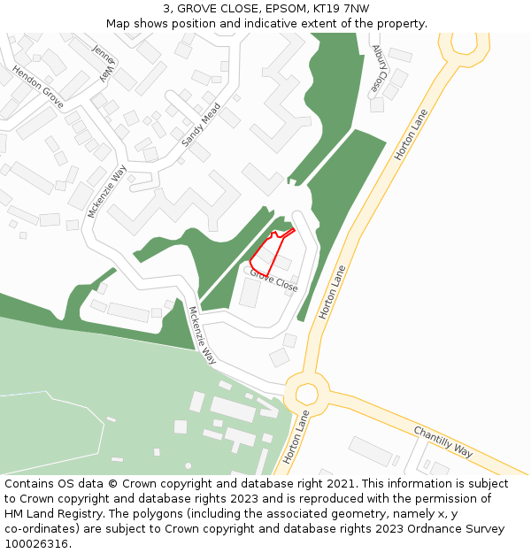 3, GROVE CLOSE, EPSOM, KT19 7NW: Location map and indicative extent of plot