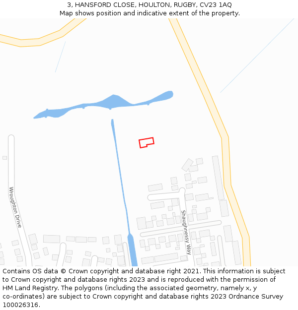 3, HANSFORD CLOSE, HOULTON, RUGBY, CV23 1AQ: Location map and indicative extent of plot