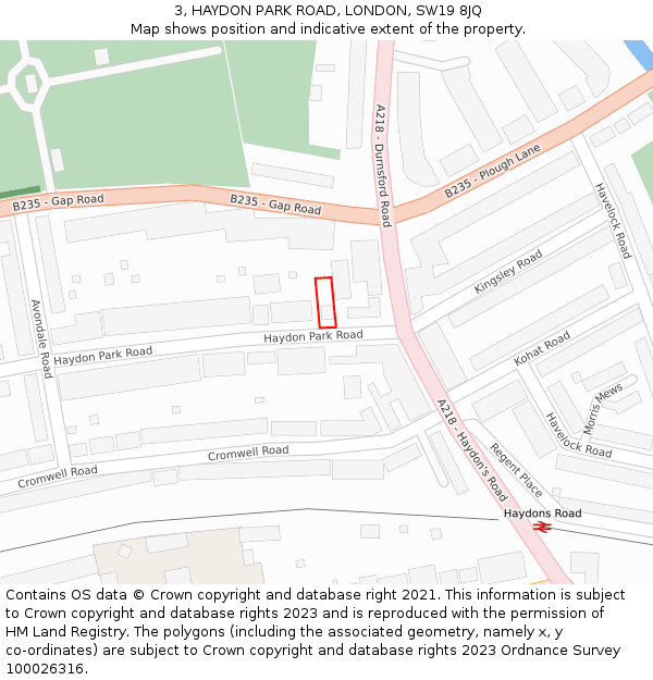 3, HAYDON PARK ROAD, LONDON, SW19 8JQ: Location map and indicative extent of plot